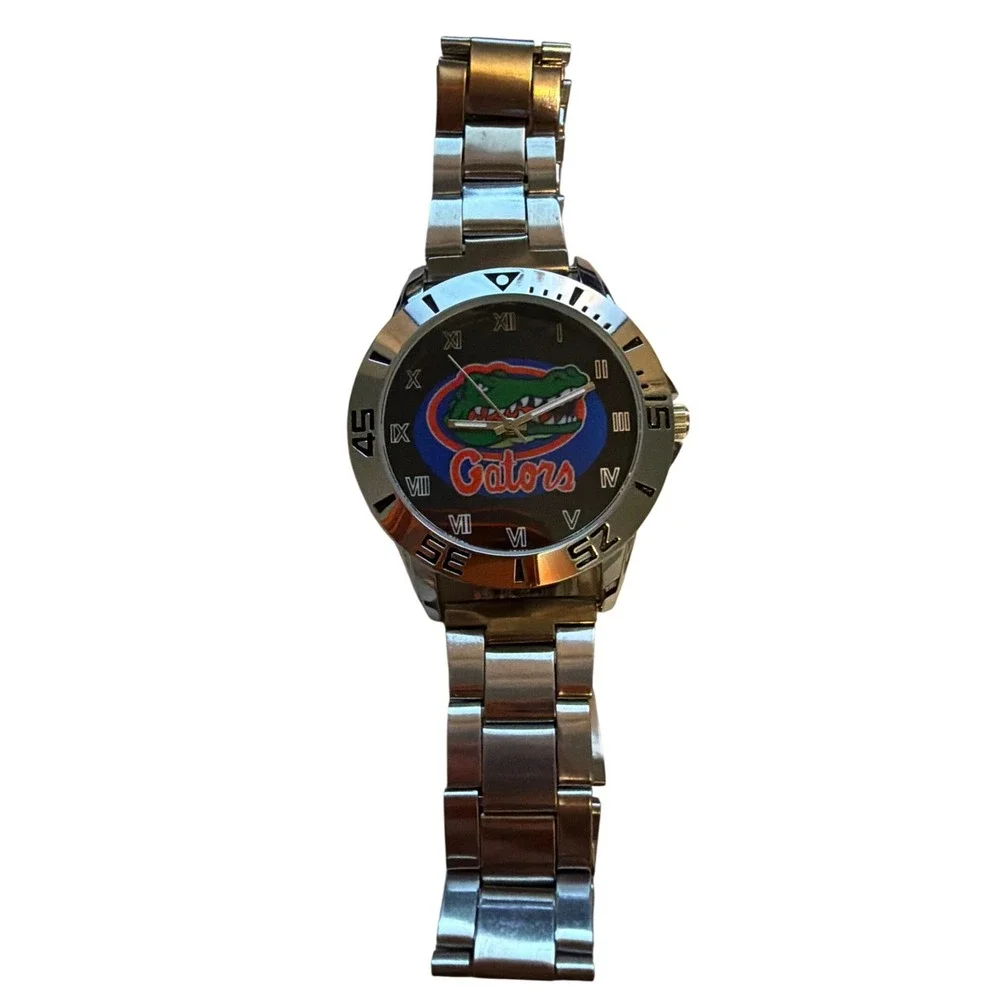 Florida Gators NCAA Watch‎ Silver Tone Stainless Steel Link Bracelet Black Dial